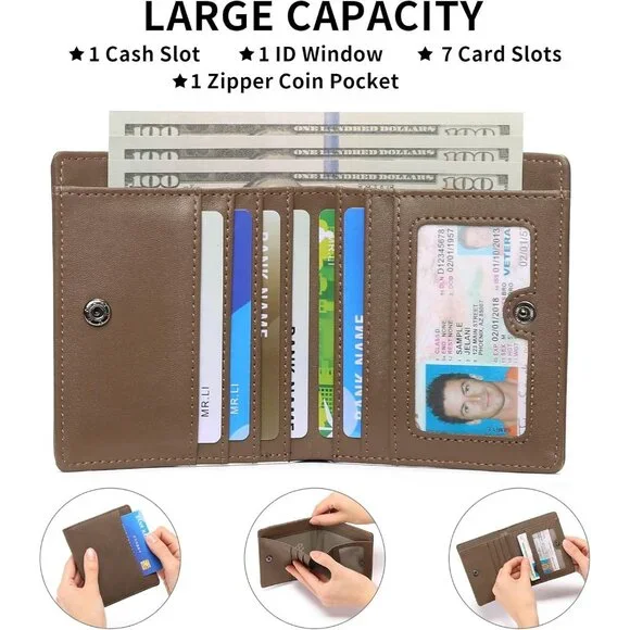 Men's 1 Type Coffee Genuine Leather Minimalist Wallets Card Zipper Coin Pocket